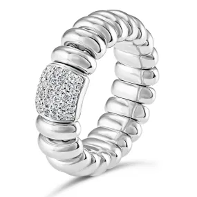 Hulchi Belluni Ring with Pave Diamond Bar White Gold Stretch Stackable 20177-WW