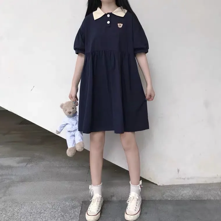 JAPANESE PREPPY STYLE CUTE BEAR POLO DRESS BY60018