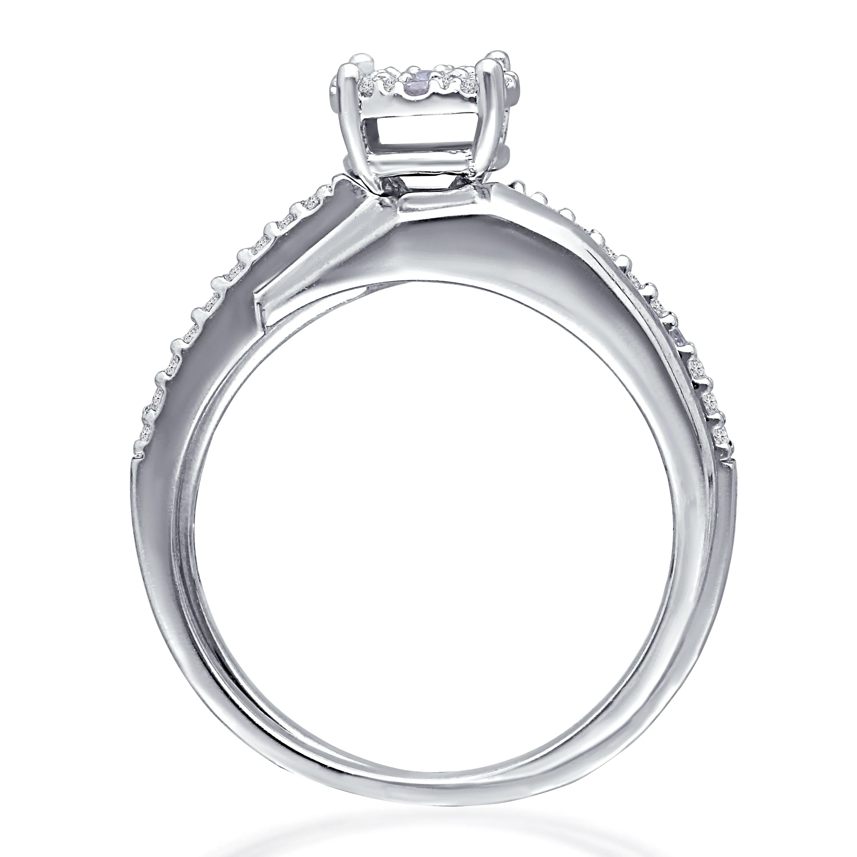 Kallati Eternal Cluster Diamond Engagement Ring with Matching Band in 14K White Gold