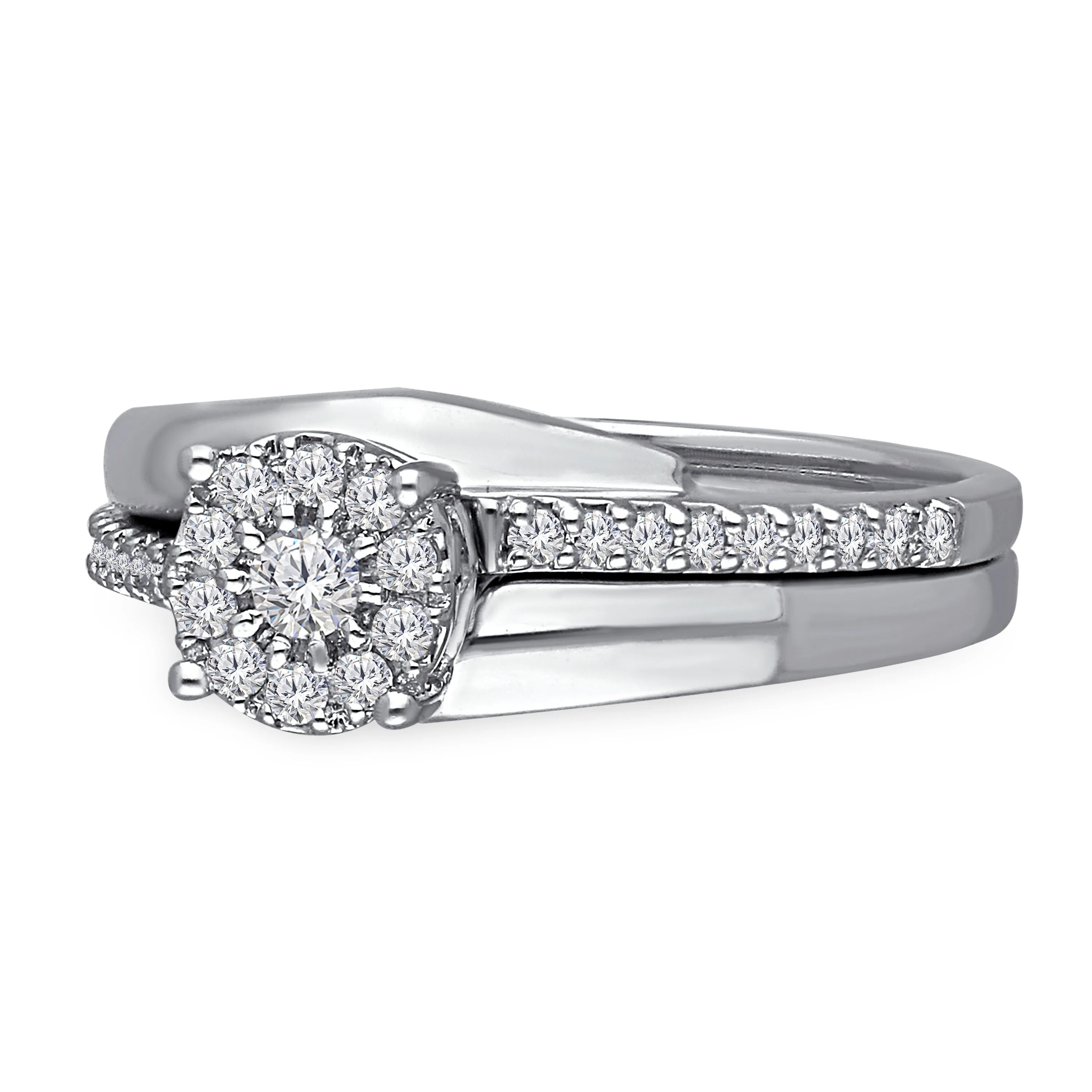 Kallati Eternal Cluster Diamond Engagement Ring with Matching Band in 14K White Gold