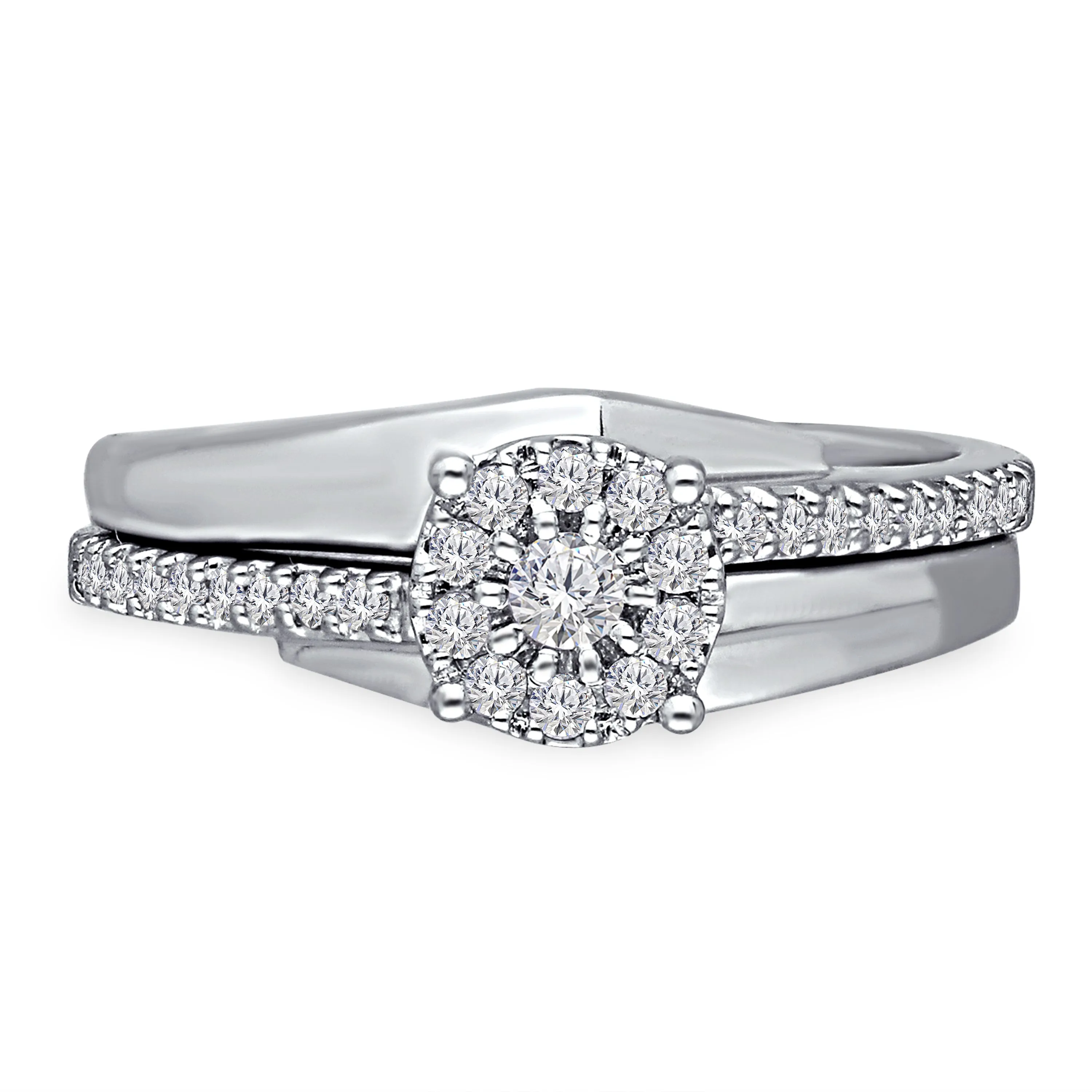 Kallati Eternal Cluster Diamond Engagement Ring with Matching Band in 14K White Gold