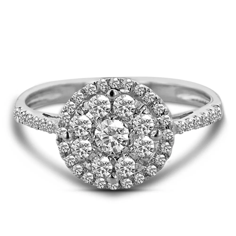 Kallati Eternal Round Halo Diamond Engagement Ring in 14K White Gold