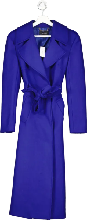 Karen Millen Blue Italian Manteco Wool Strong Shoulder Coat UK 8