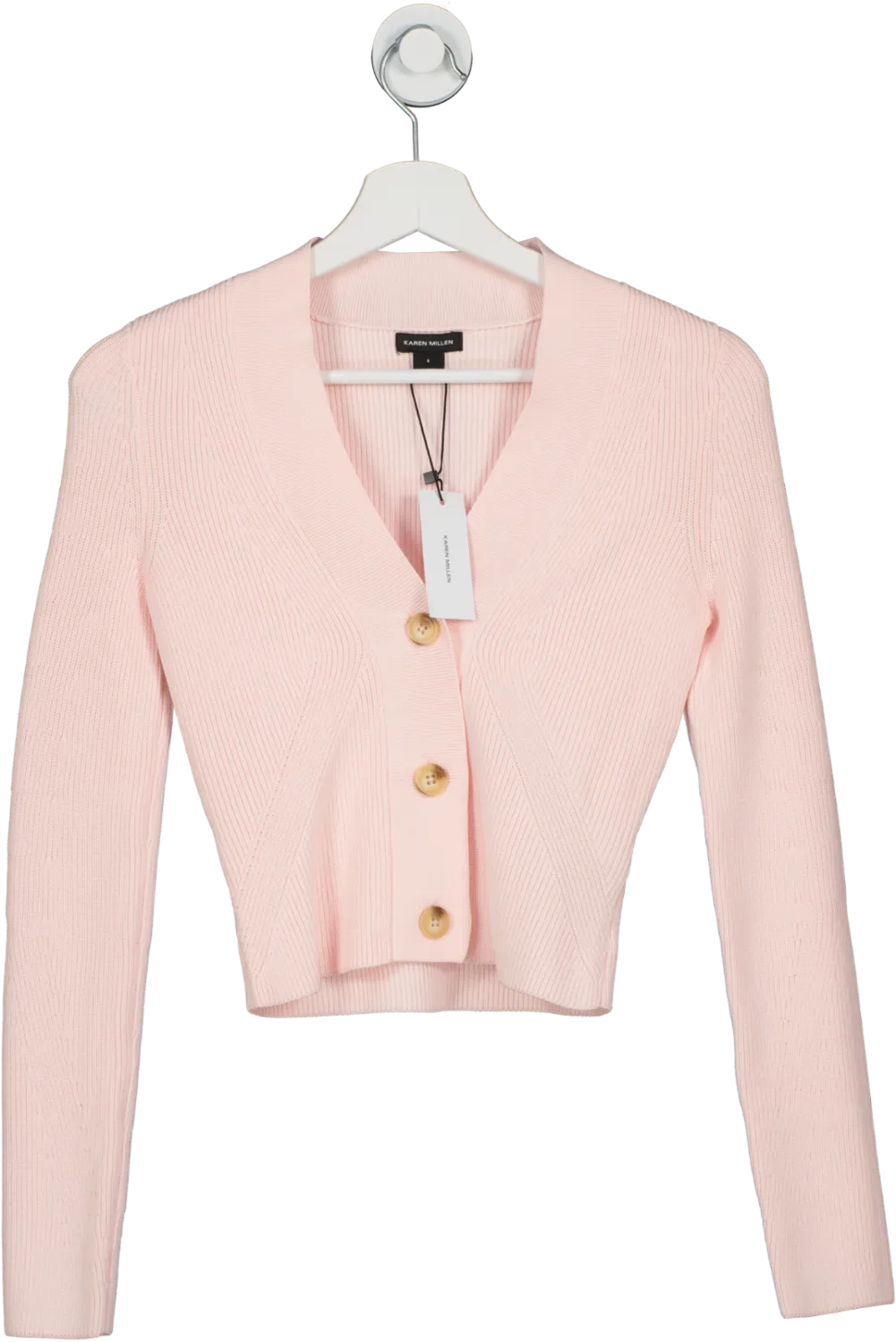 Karen Millen Pink Viscose Blend Compact Rib Knit Cardigan UK S