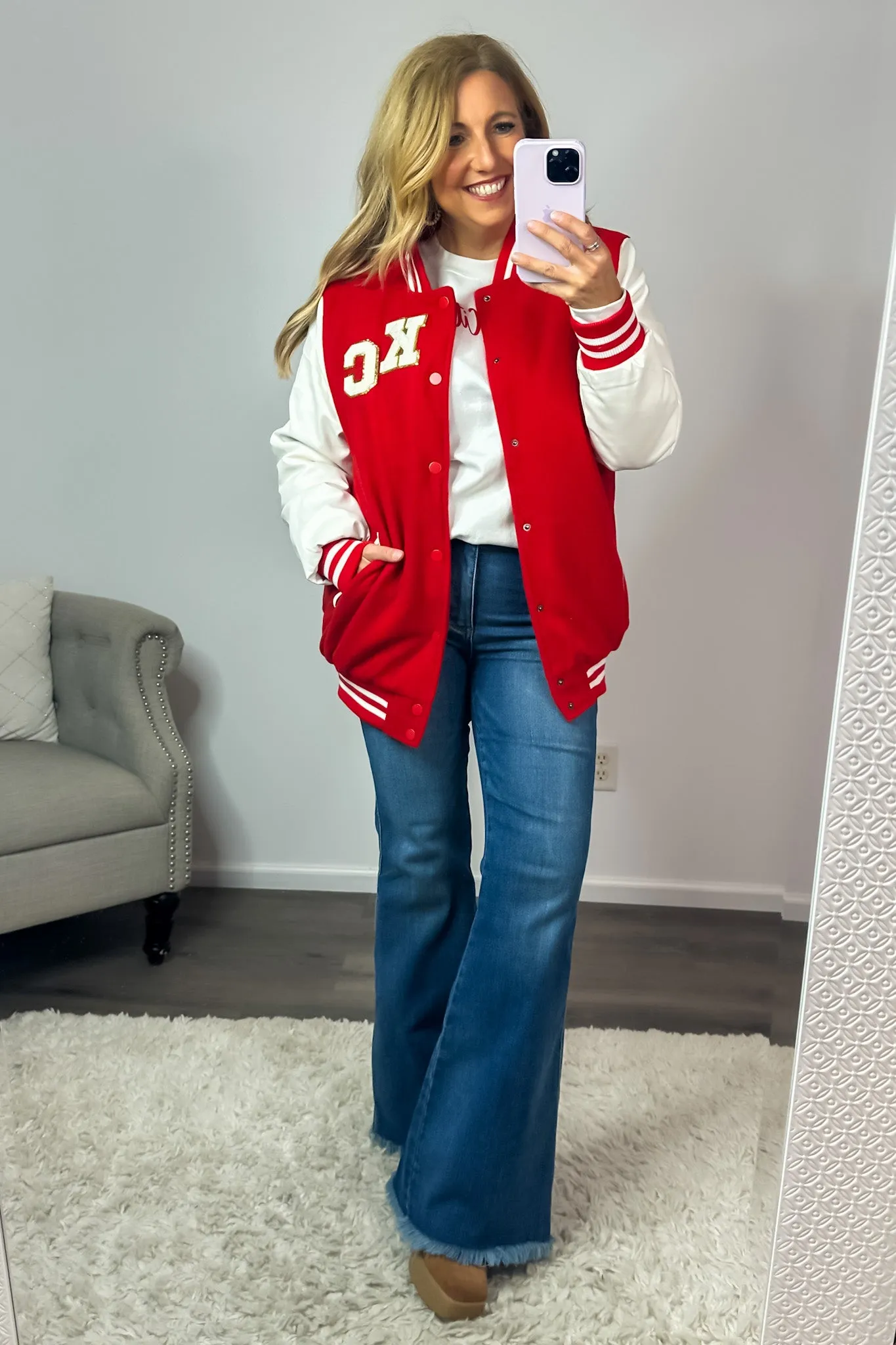 KC Varsity Letterman's Jacket : Red/White/Gold