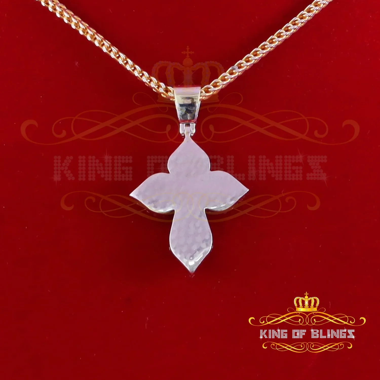 King Of Bling's Yellow 3.00 VVS D Moissanite Silver Charm Cross Floury Pendant Men's & Women's