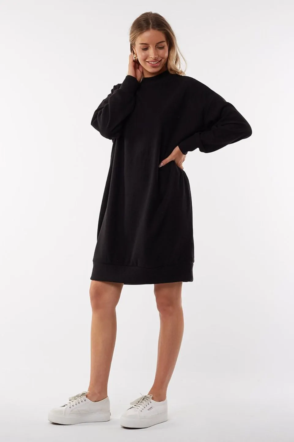 Liberty Knit LS Black Mini Dress