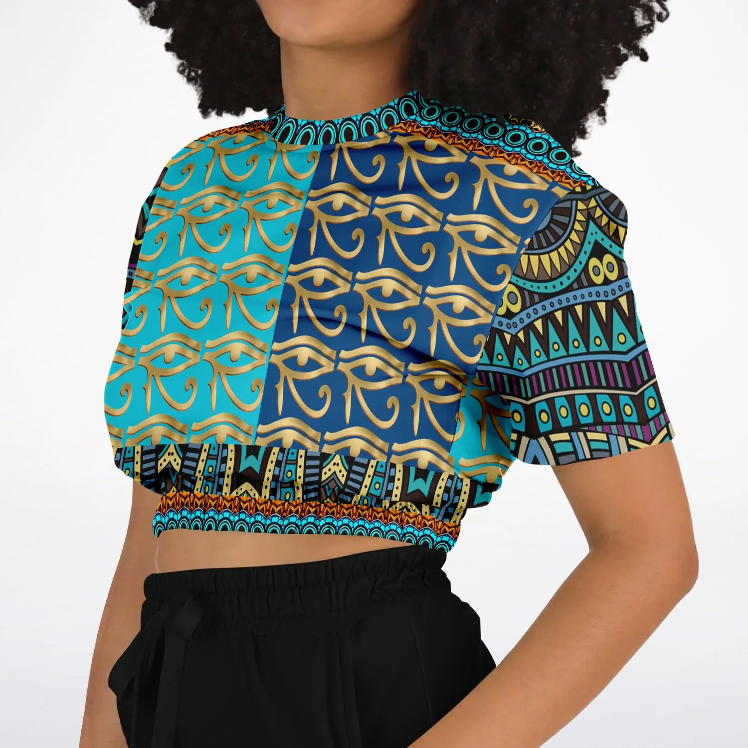 Many Blessings Horus Eye Short Sleeve Cropped Eco-Poly Sweater