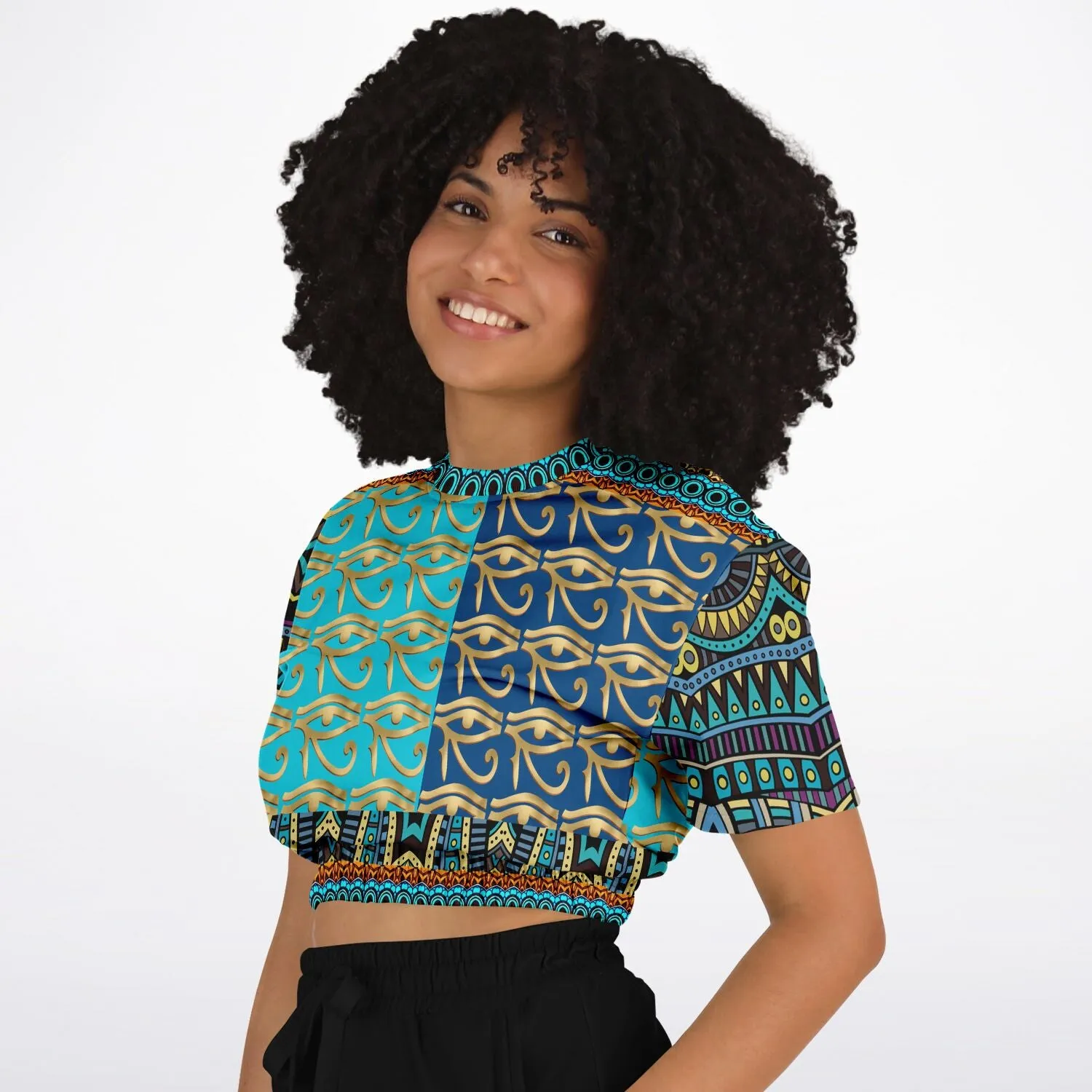 Many Blessings Horus Eye Short Sleeve Cropped Eco-Poly Sweater