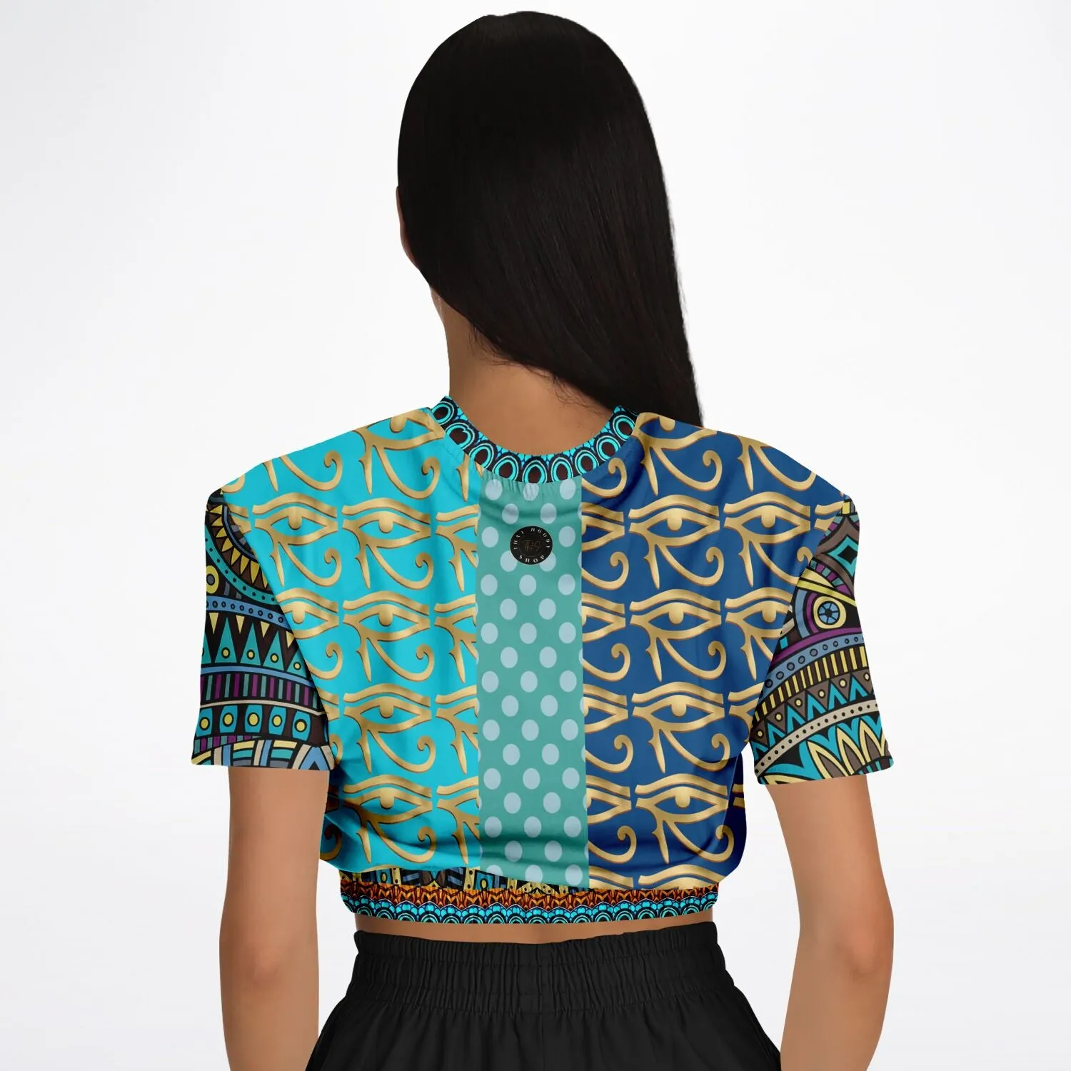 Many Blessings Horus Eye Short Sleeve Cropped Eco-Poly Sweater