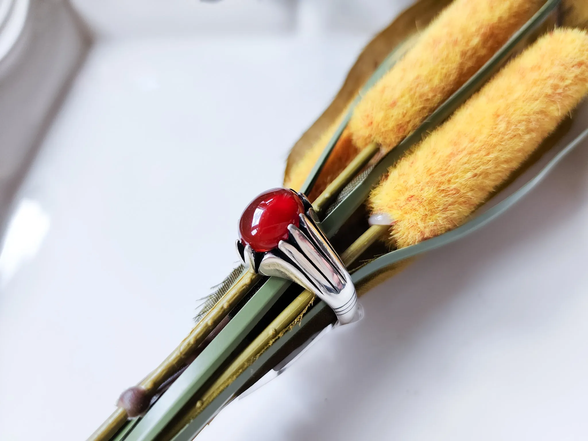 Masculine Line Sterling Ring || Carnelian Claw Band