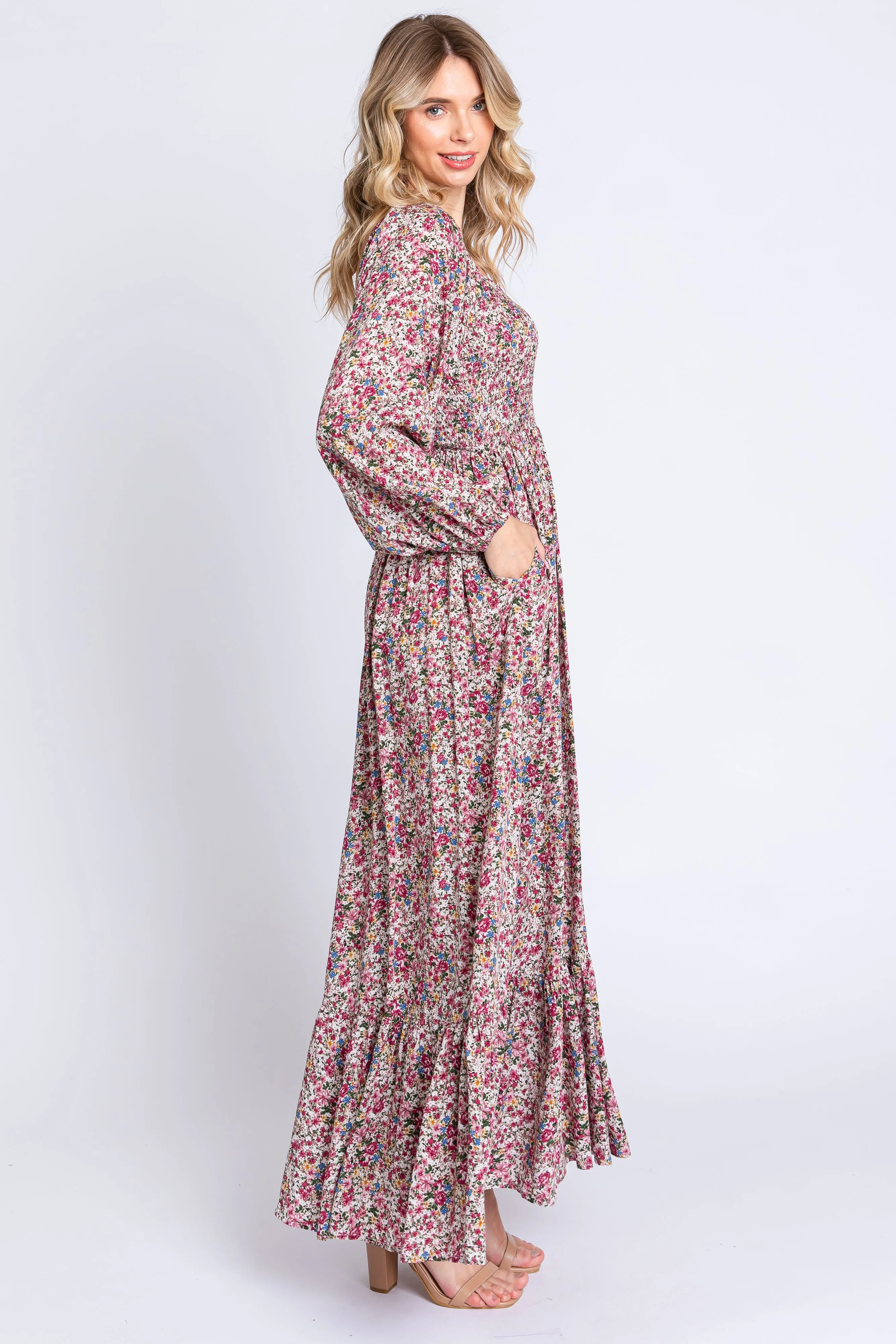 Mauve Floral Long Sleeve Maxi Dress