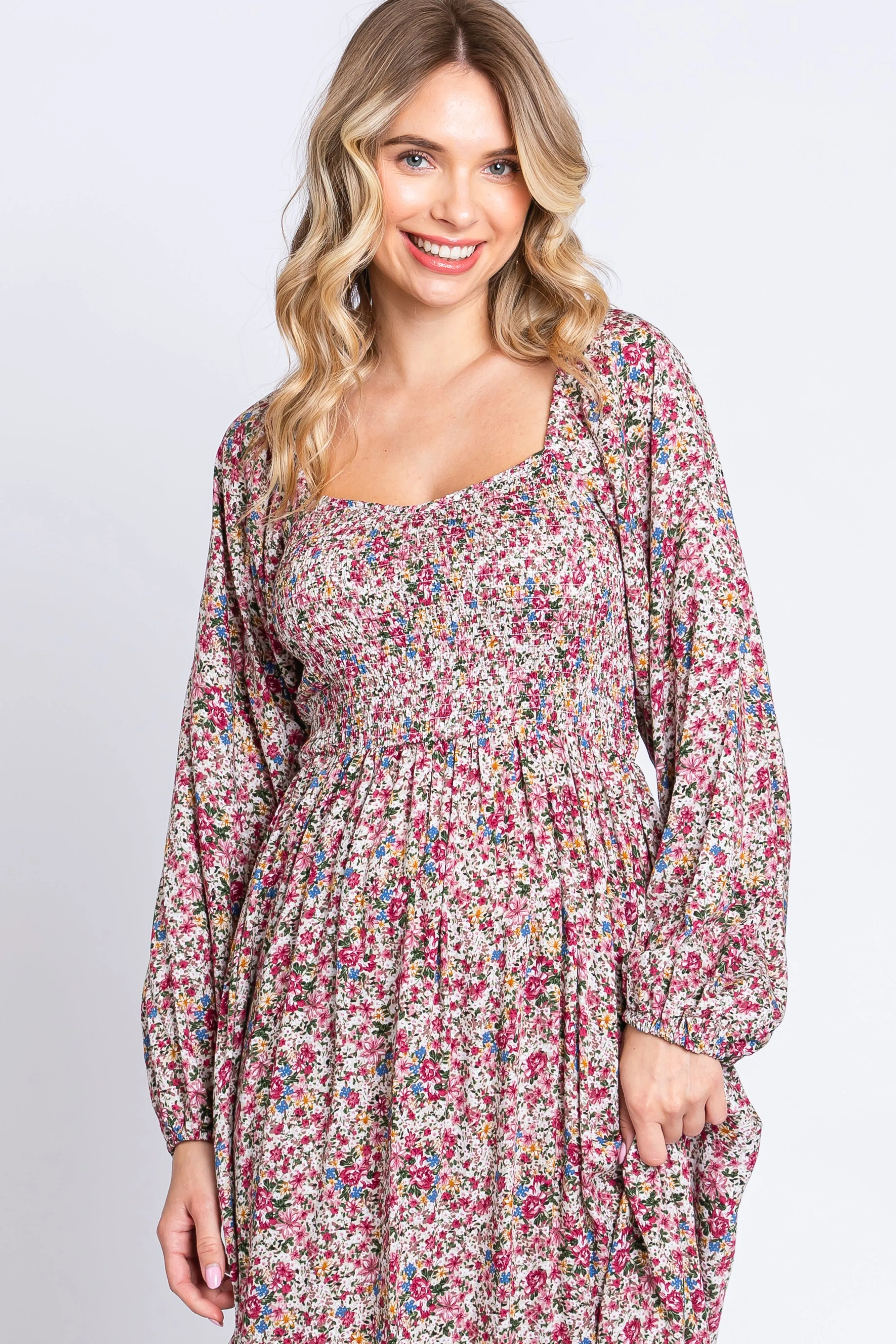 Mauve Floral Long Sleeve Maxi Dress