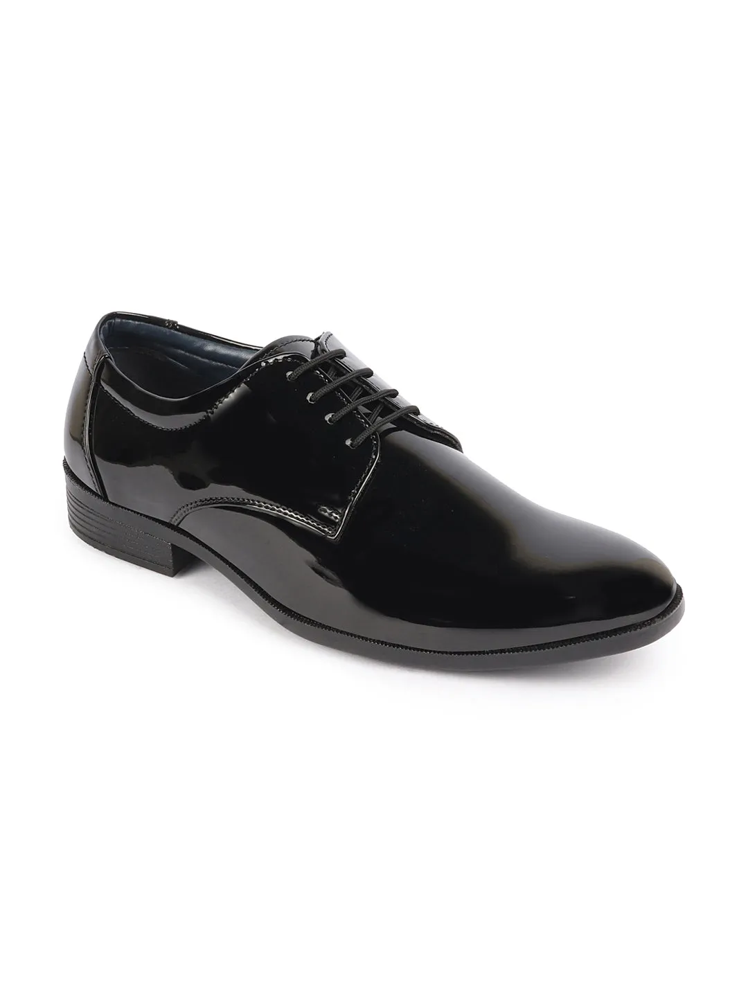 Men Black Patent Leather Shine Party Wedding Pointed Toe Lace Up Derby Shoes