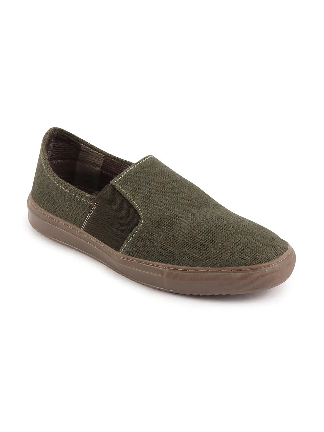 Men Olive Colorblocked Classic Jute/Fabric Slip On Canvas Sneaker Slip On Casual Shoes