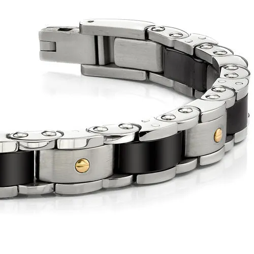 Men's Brushed Matte Finish Two-Tone Stainless Steel Bracelet