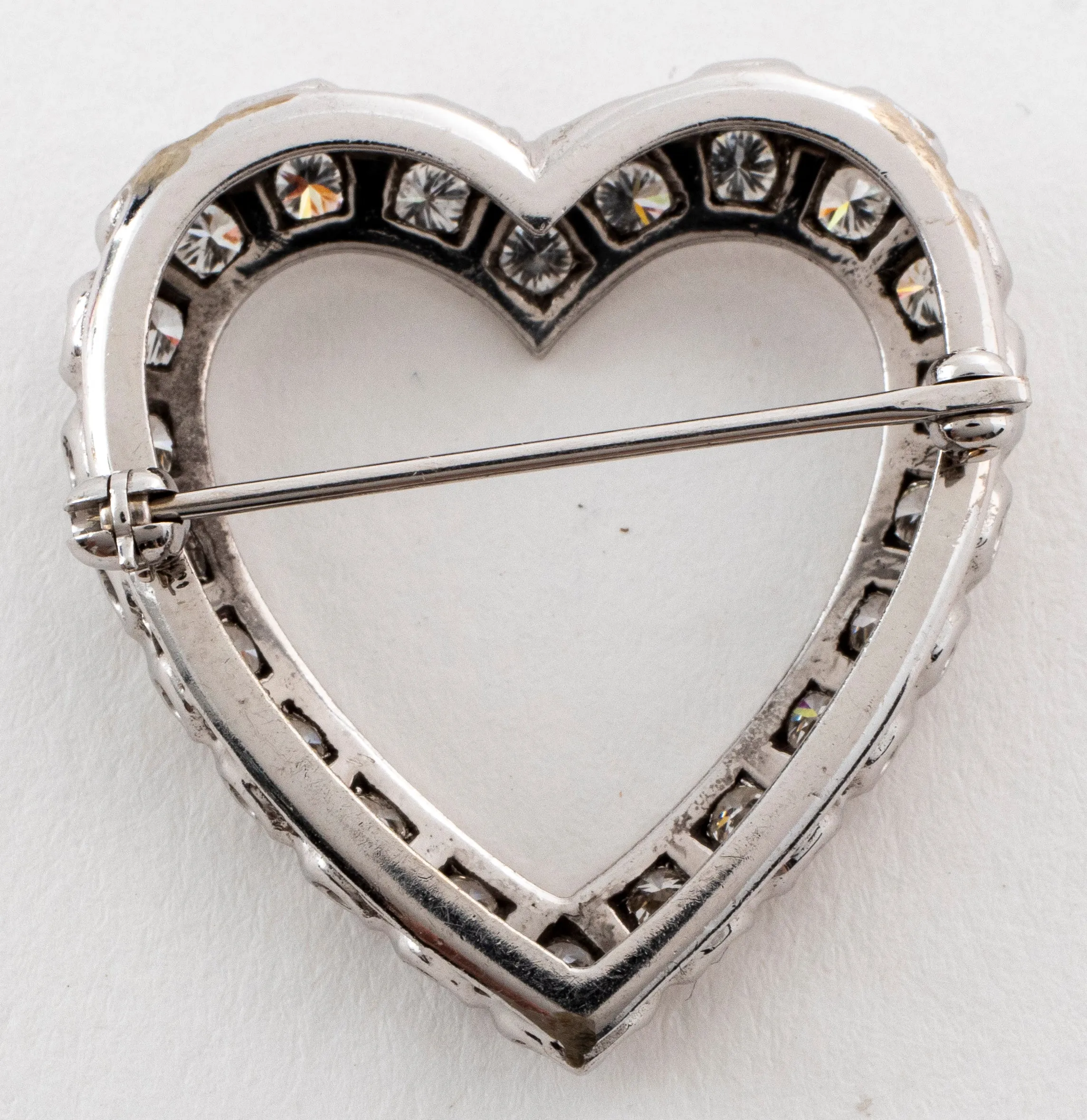 Modern Palladium Diamond Heart Brooch / Pin