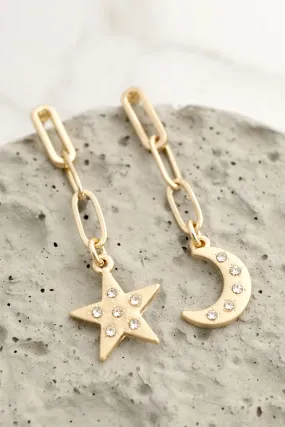 Moon and Star Drop Chain Earrings