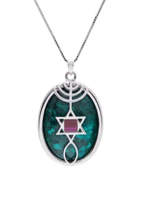 Nano Sim NT Oval Convex Silver Pendant - The Messianic Symbol Studded with Eilat stone