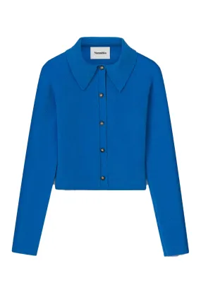 Nanushka Josi Compact Boucle Collared Cardigan - Blue