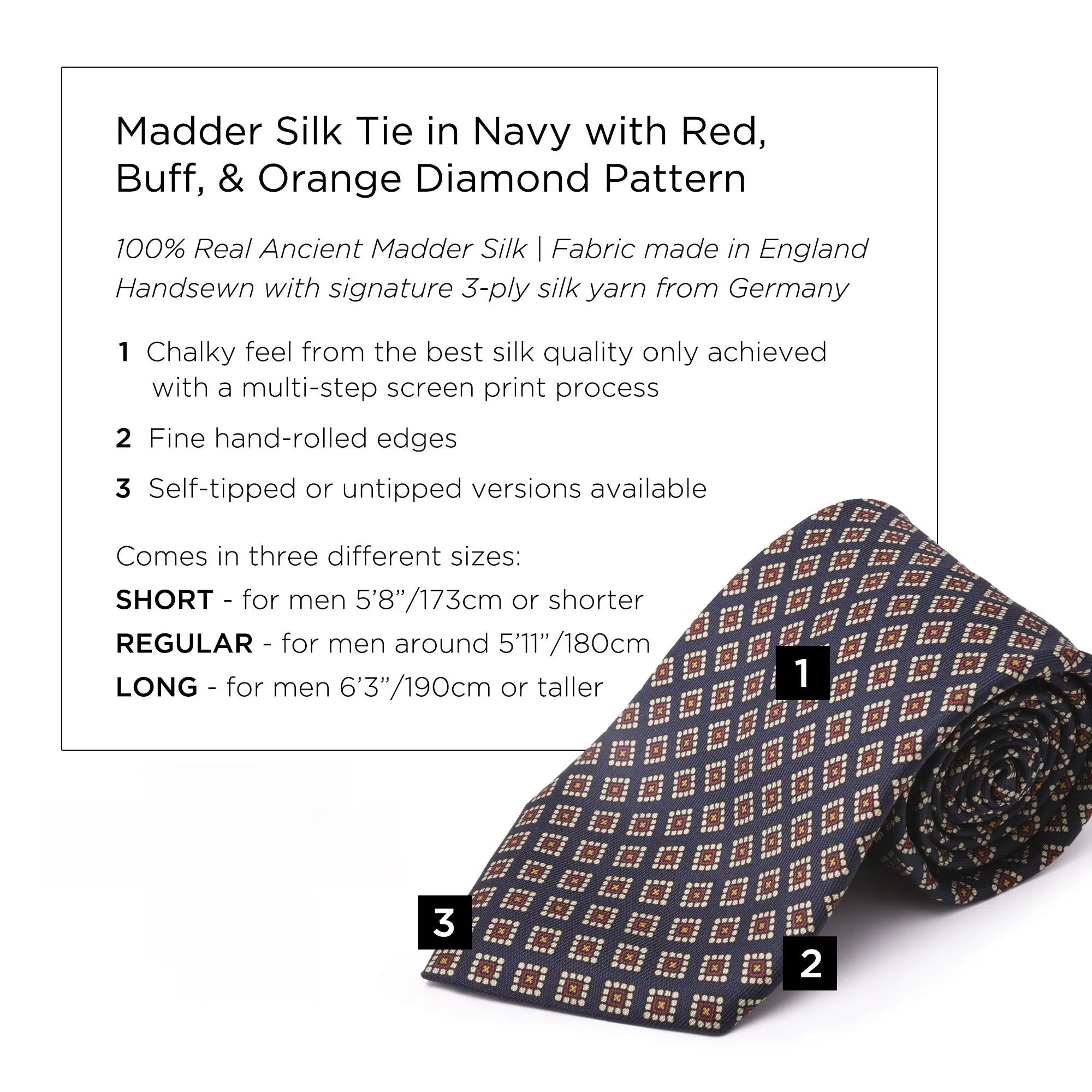 Navy & Red Diamond Madder Silk Tie