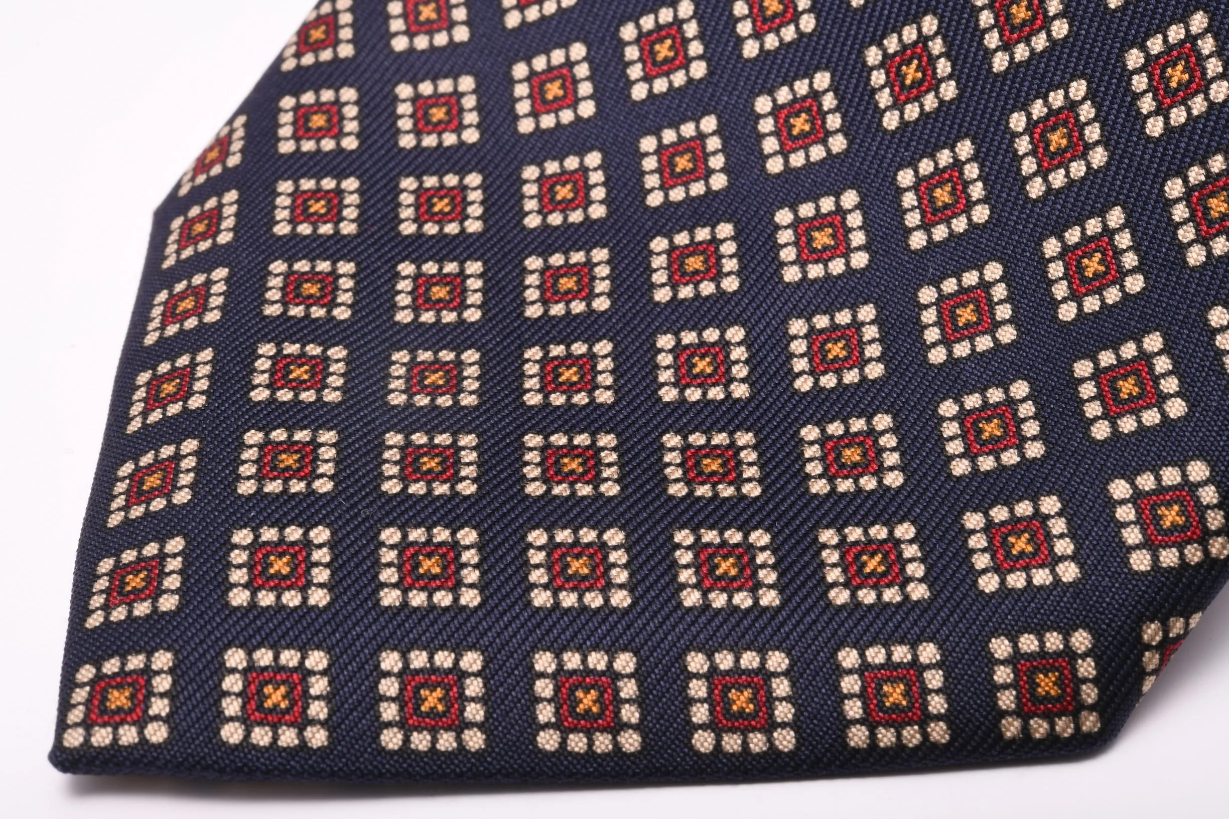 Navy & Red Diamond Madder Silk Tie