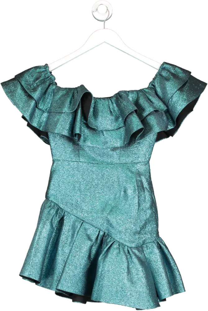 NBD Blue Off The Shoulder Ruffle Mini Dress UK XXS