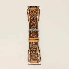 Nocona iWatch Band Pierced Overlay Buck Lacing Tan