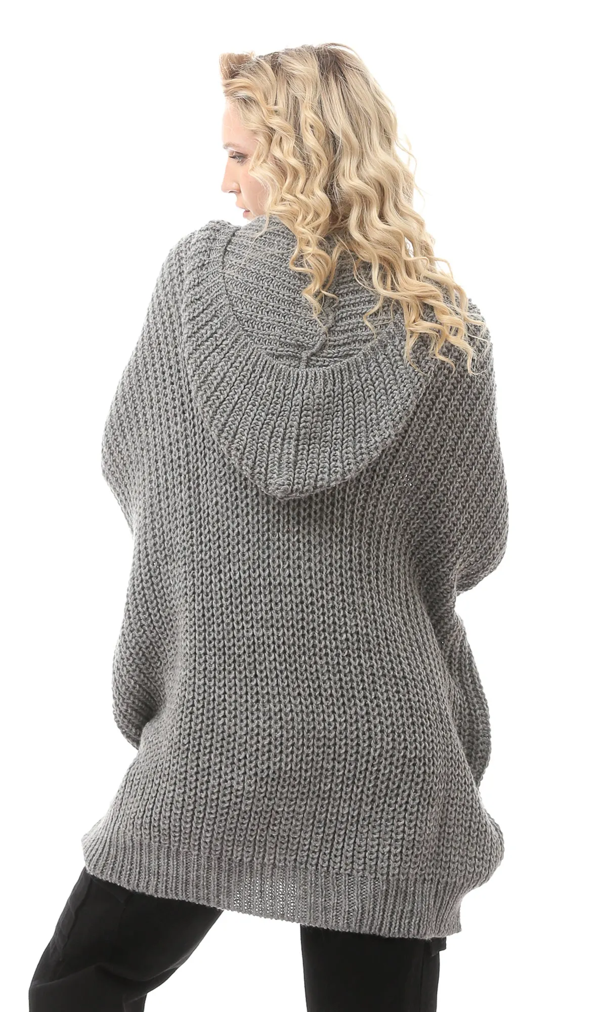 O168904 Oversized Grey Knitted Slip On Pullover