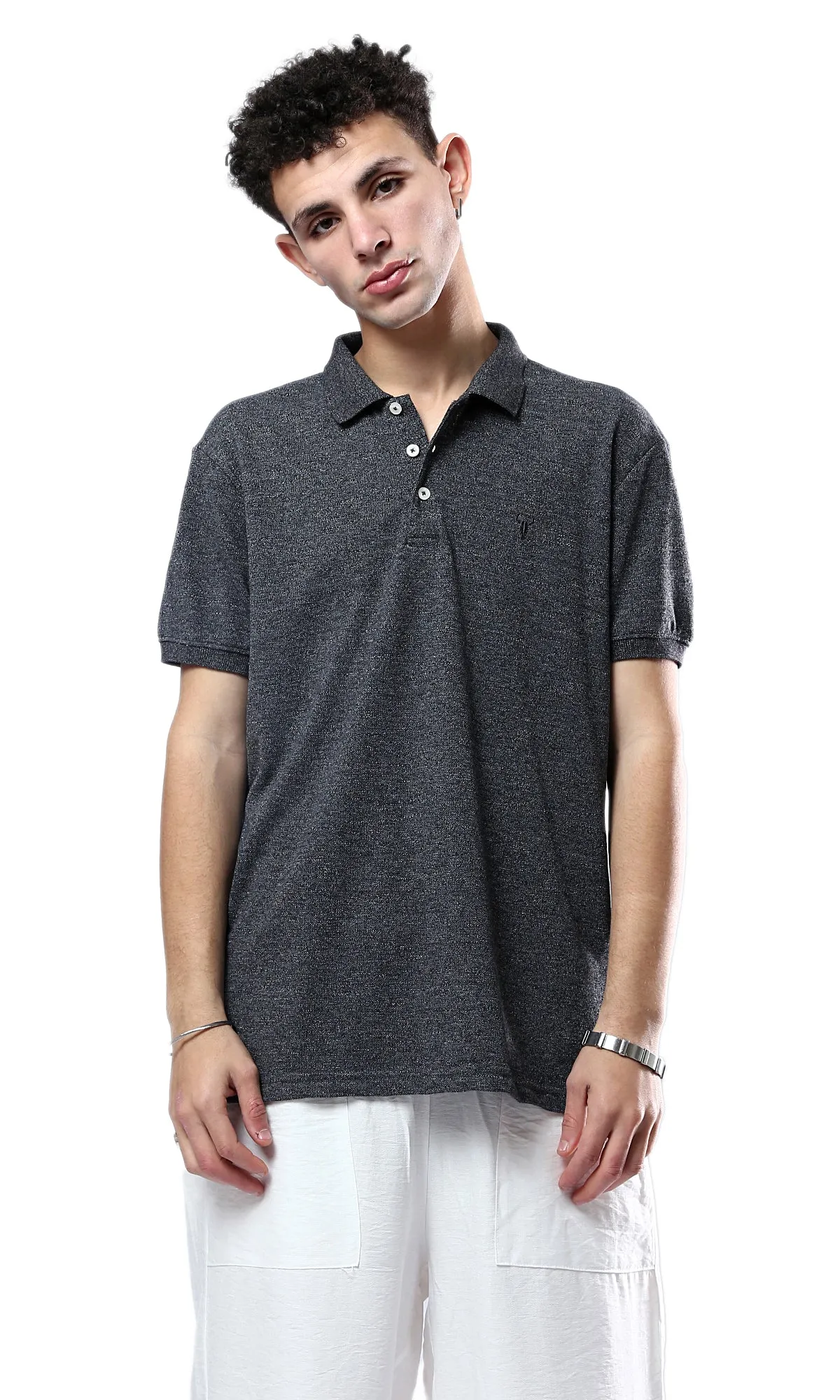 O182057 Short Sleeves Heather Black Polo Shirt