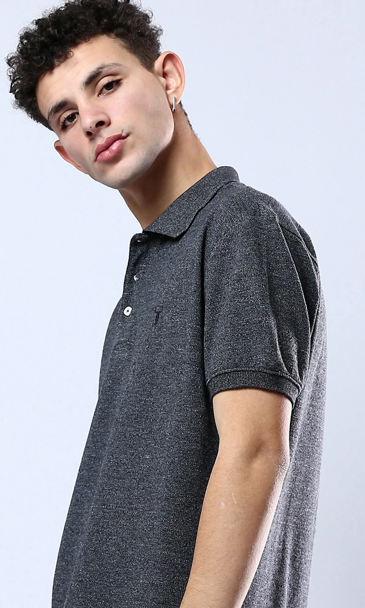 O182057 Short Sleeves Heather Black Polo Shirt