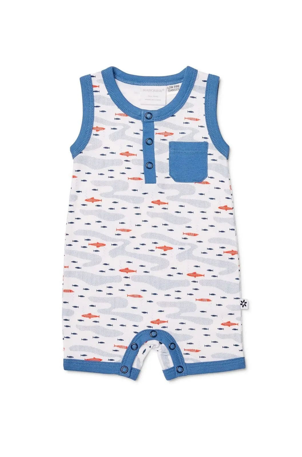 Oceans Romper with Bib - Blue