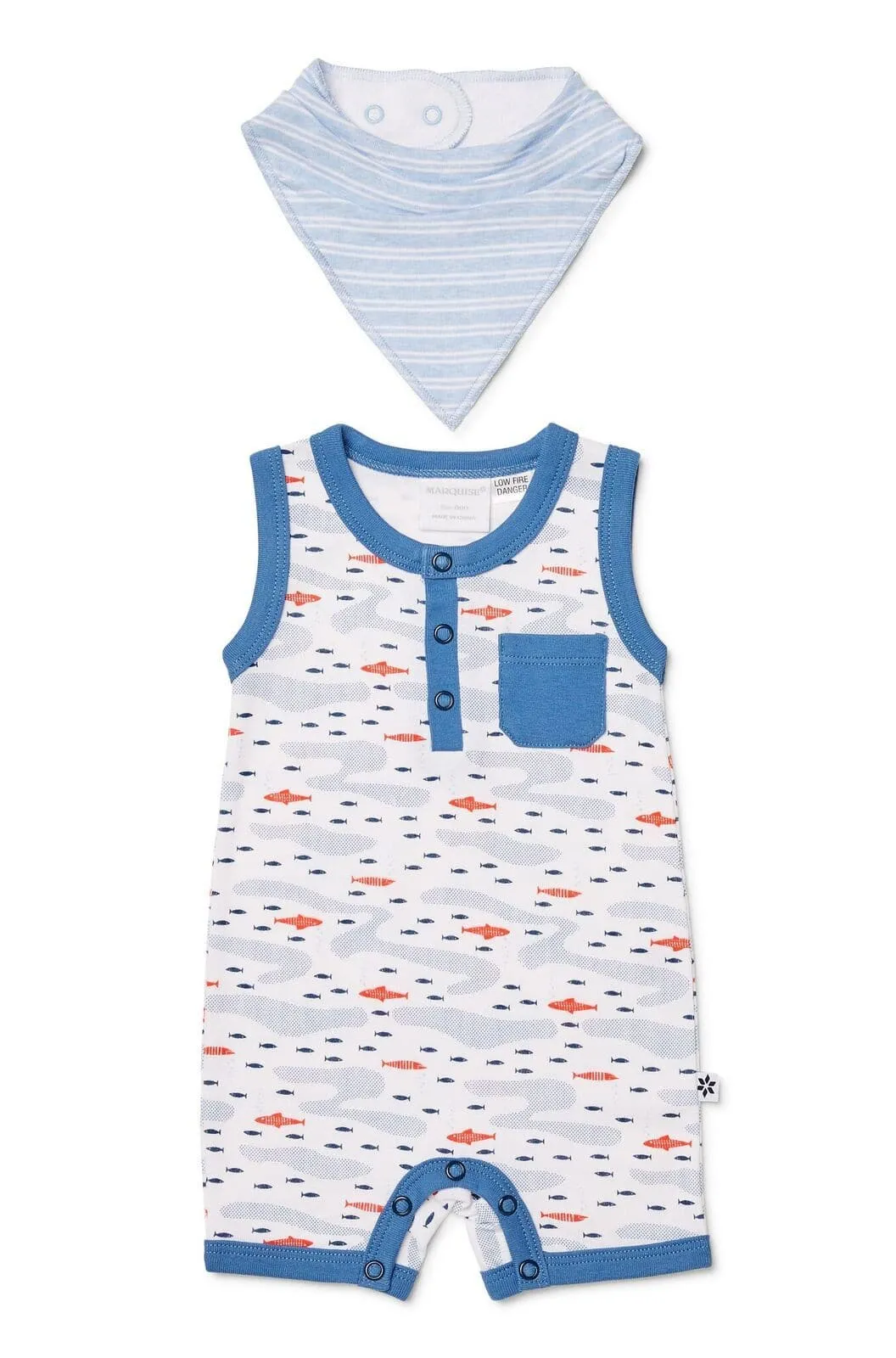 Oceans Romper with Bib - Blue