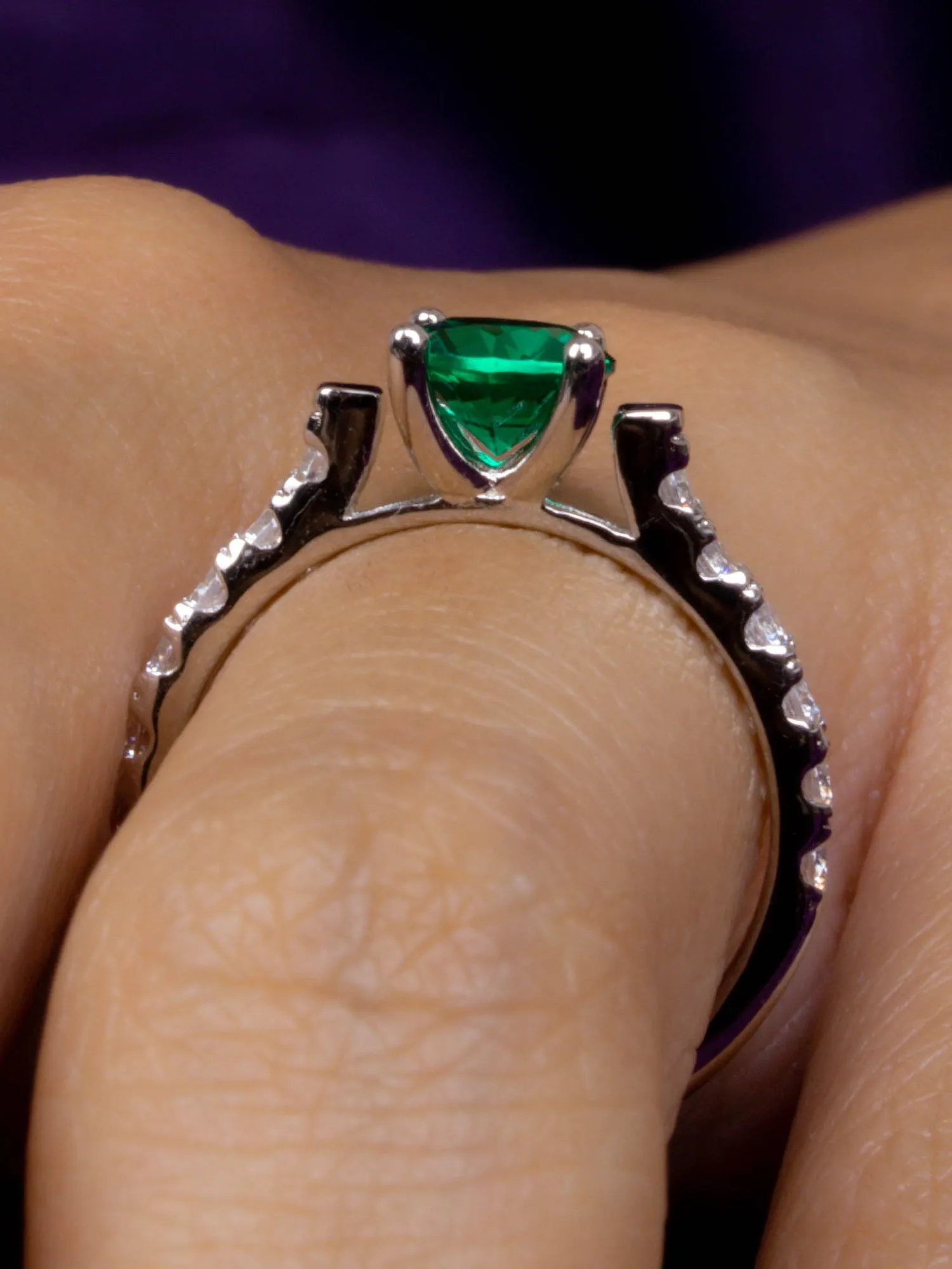 Ornate Jewels Emerald Green Solitaire Silver Ring For Women