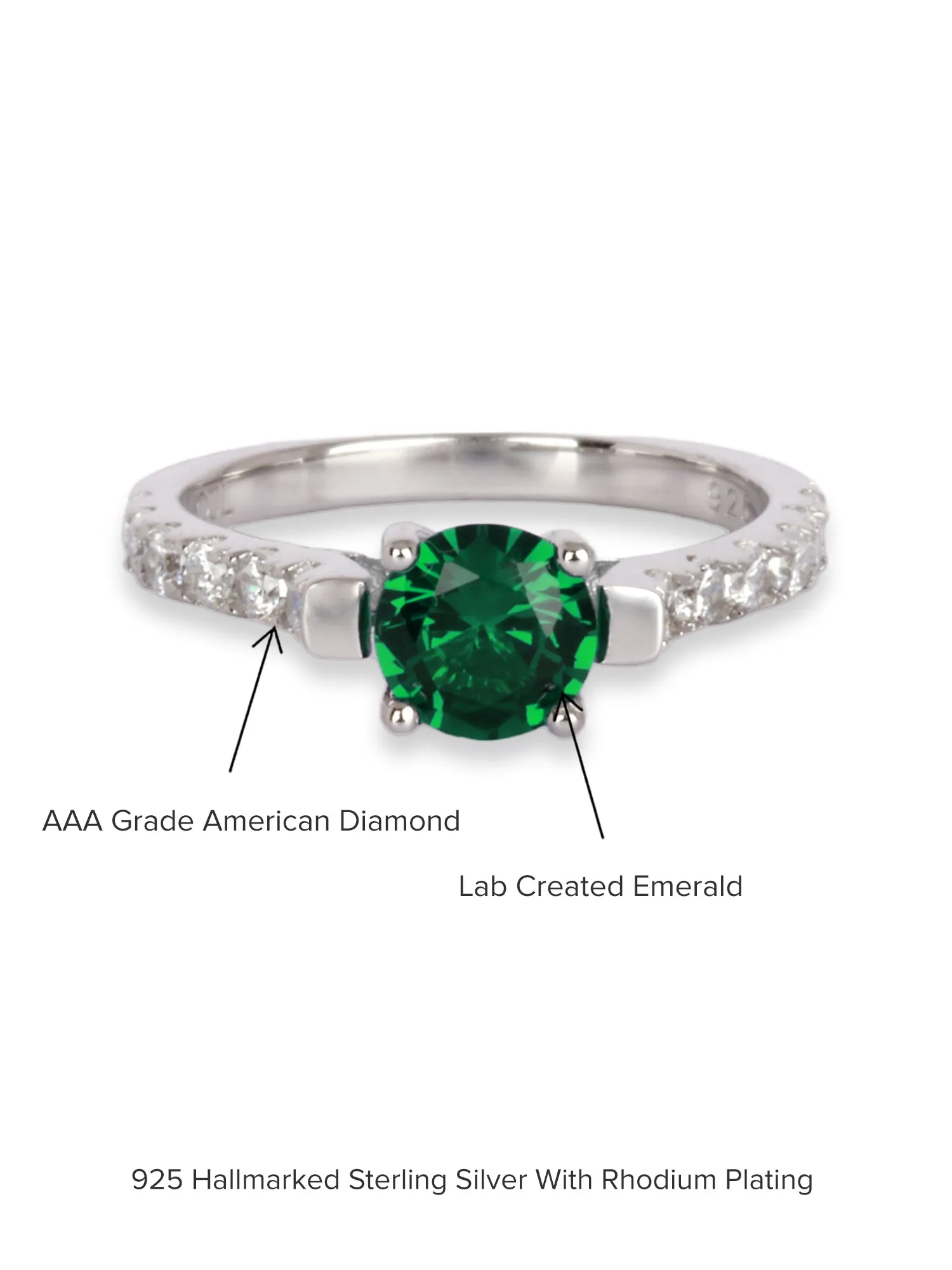 Ornate Jewels Emerald Green Solitaire Silver Ring For Women