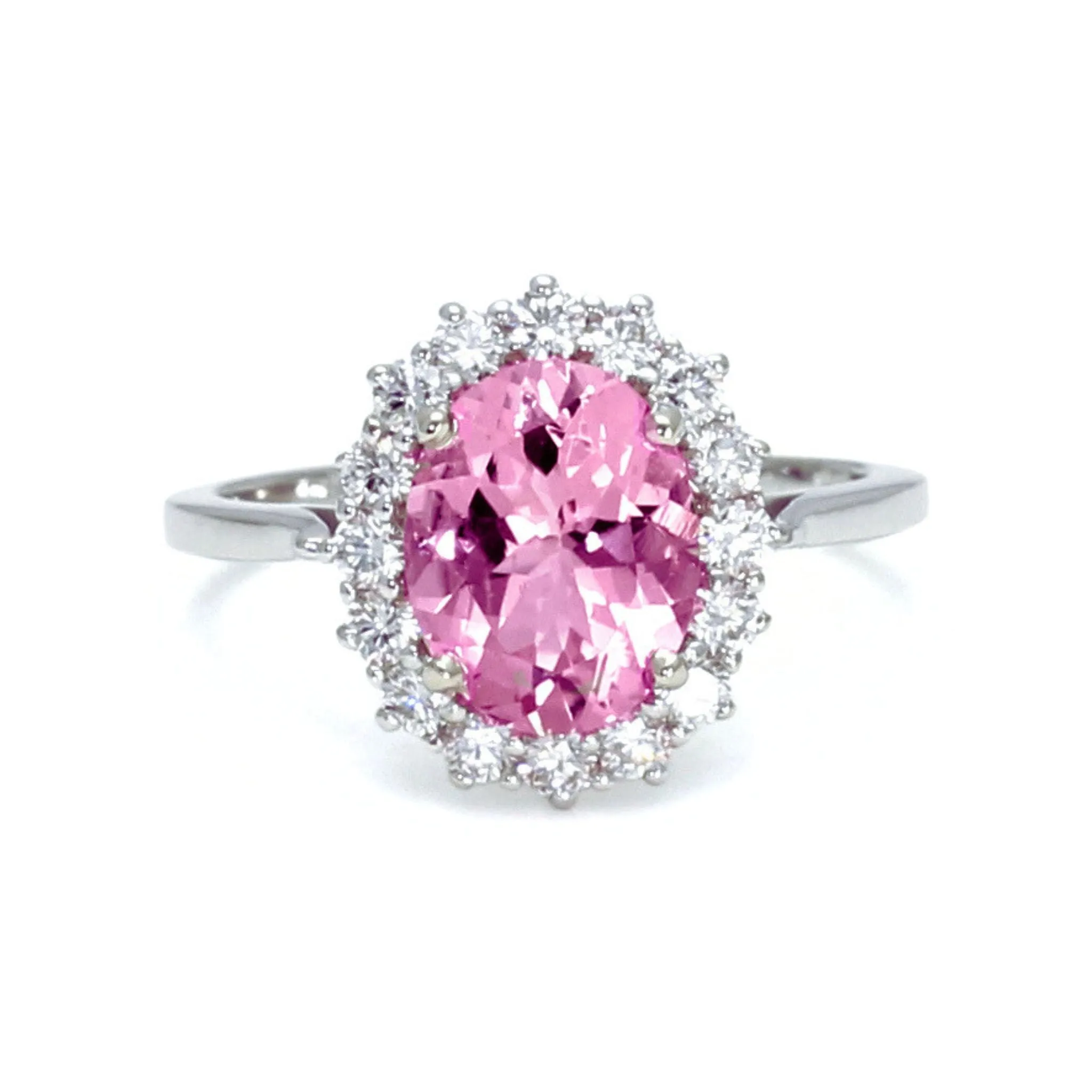 Oval Pink Moissanite Ring Vintage Style Halo