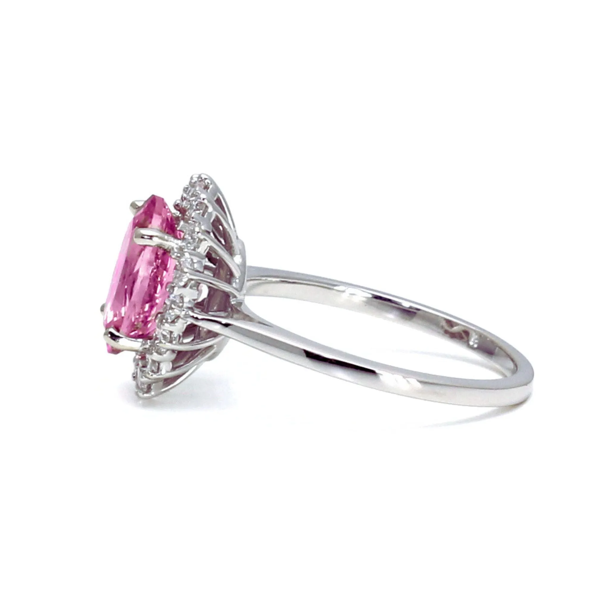 Oval Pink Moissanite Ring Vintage Style Halo