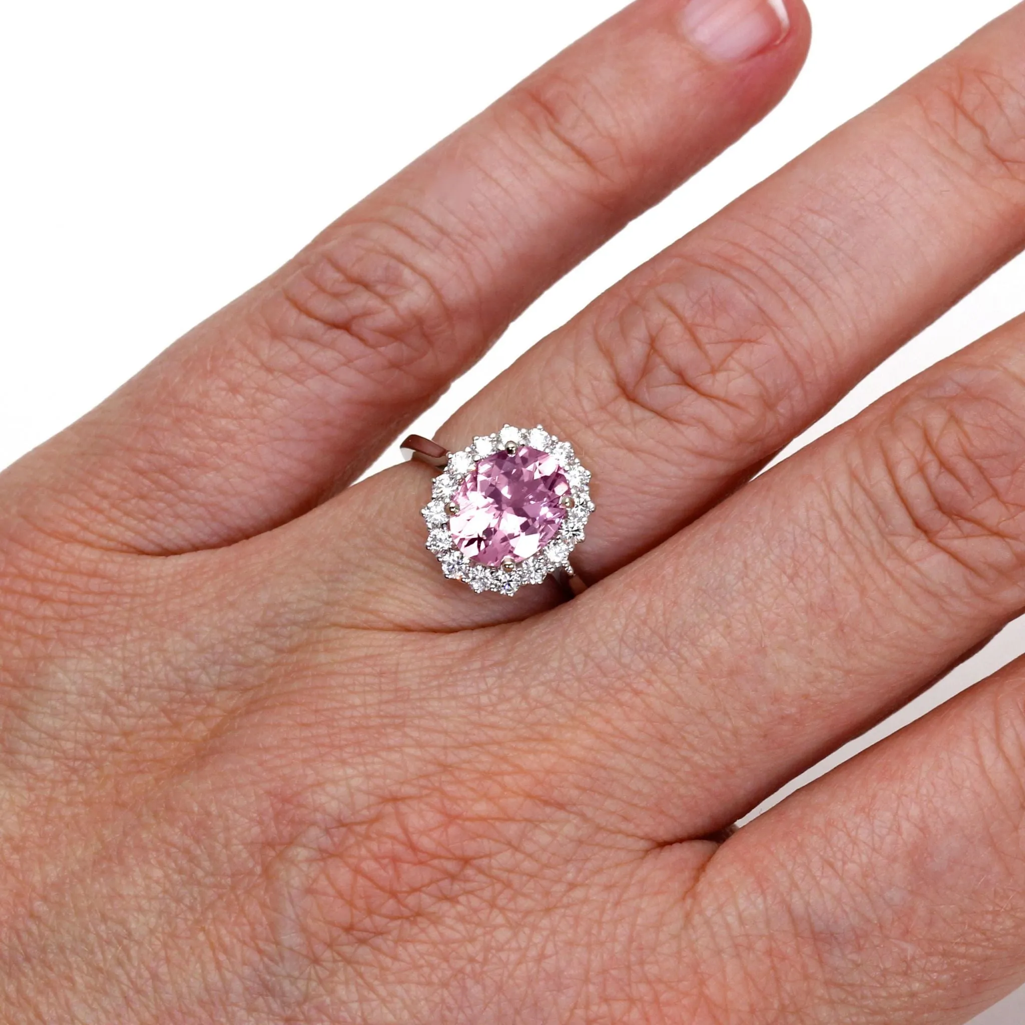 Oval Pink Moissanite Ring Vintage Style Halo