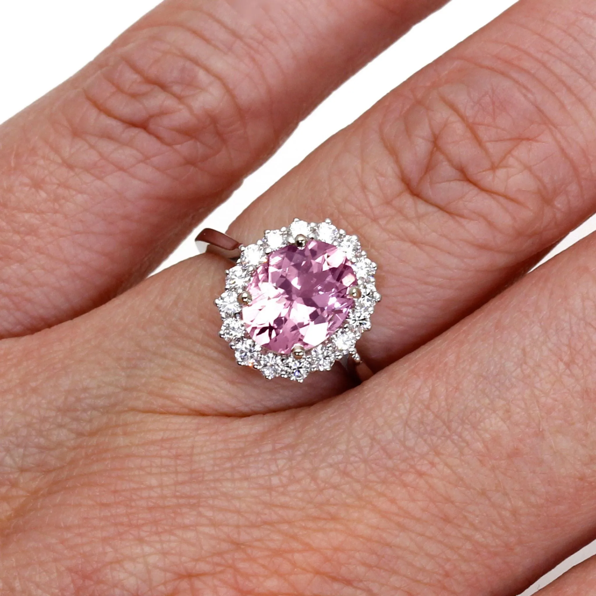 Oval Pink Moissanite Ring Vintage Style Halo