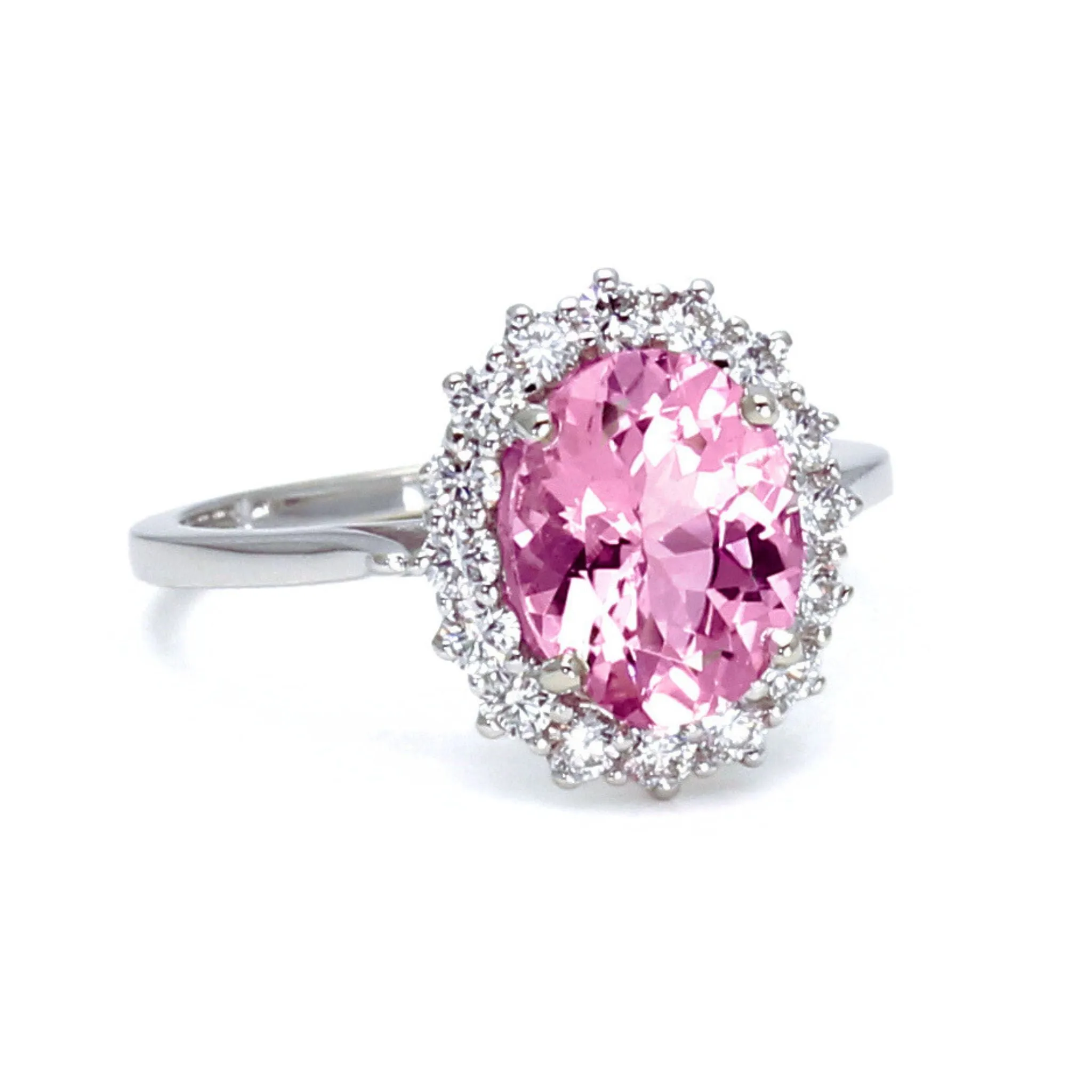 Oval Pink Moissanite Ring Vintage Style Halo