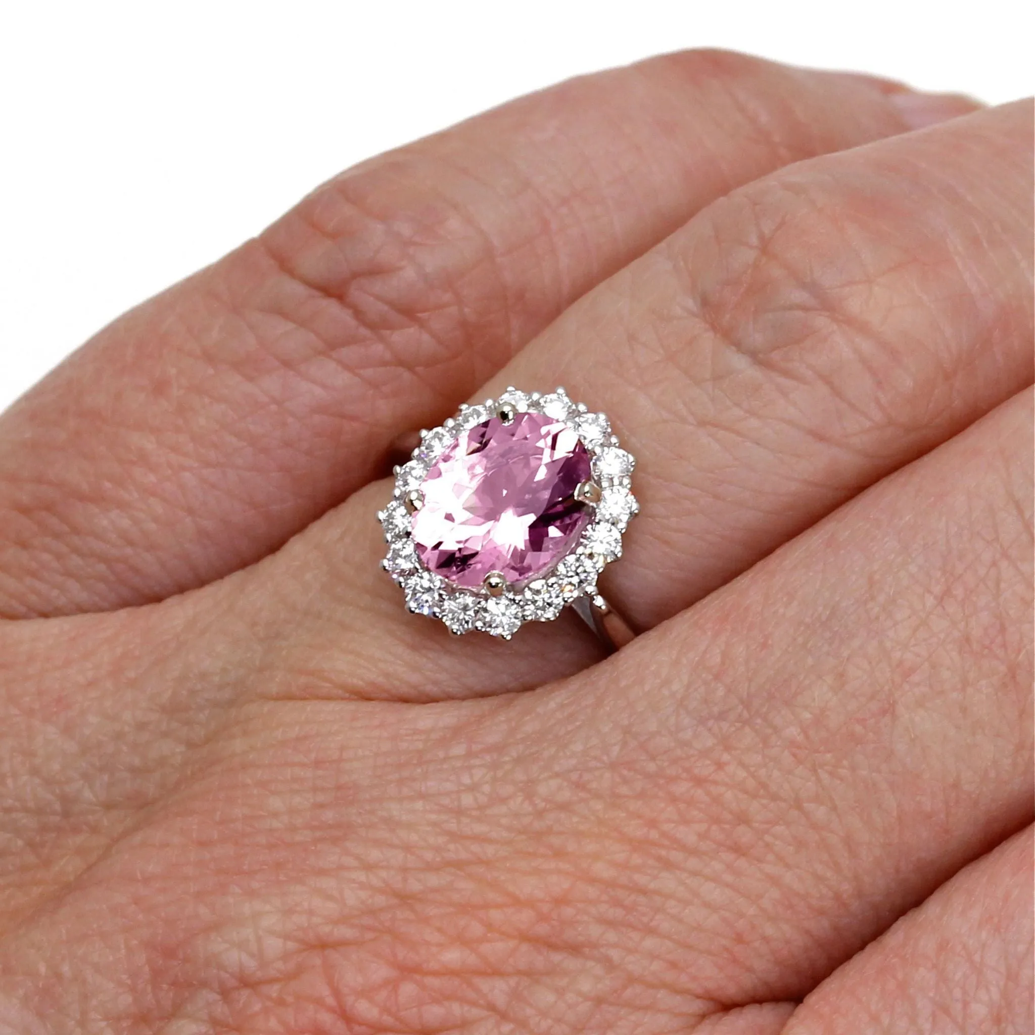 Oval Pink Moissanite Ring Vintage Style Halo