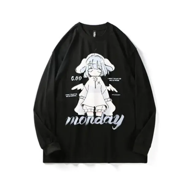 Oversized Sweatshirt With Kawaii Anime Print