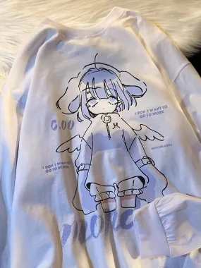 Oversized Sweatshirt With Kawaii Anime Print