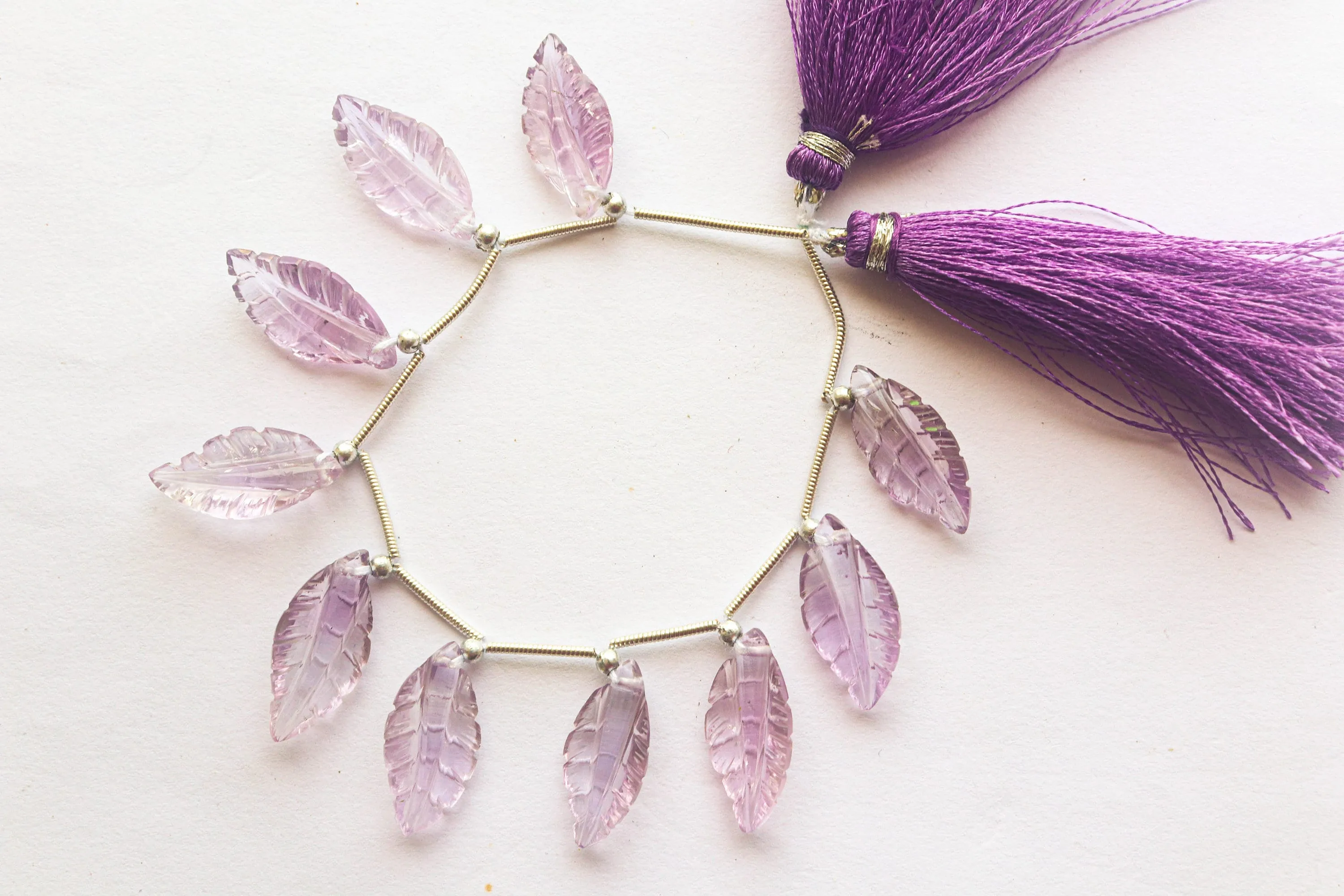 Pink Amethyst Carved Leaf Shape Beads