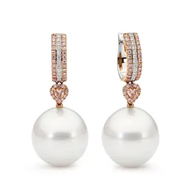 Pink Diamond and Pearl Earrings