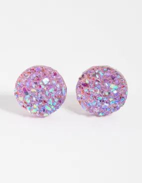 Plastic Pink Crackle Texture Stud Earrings