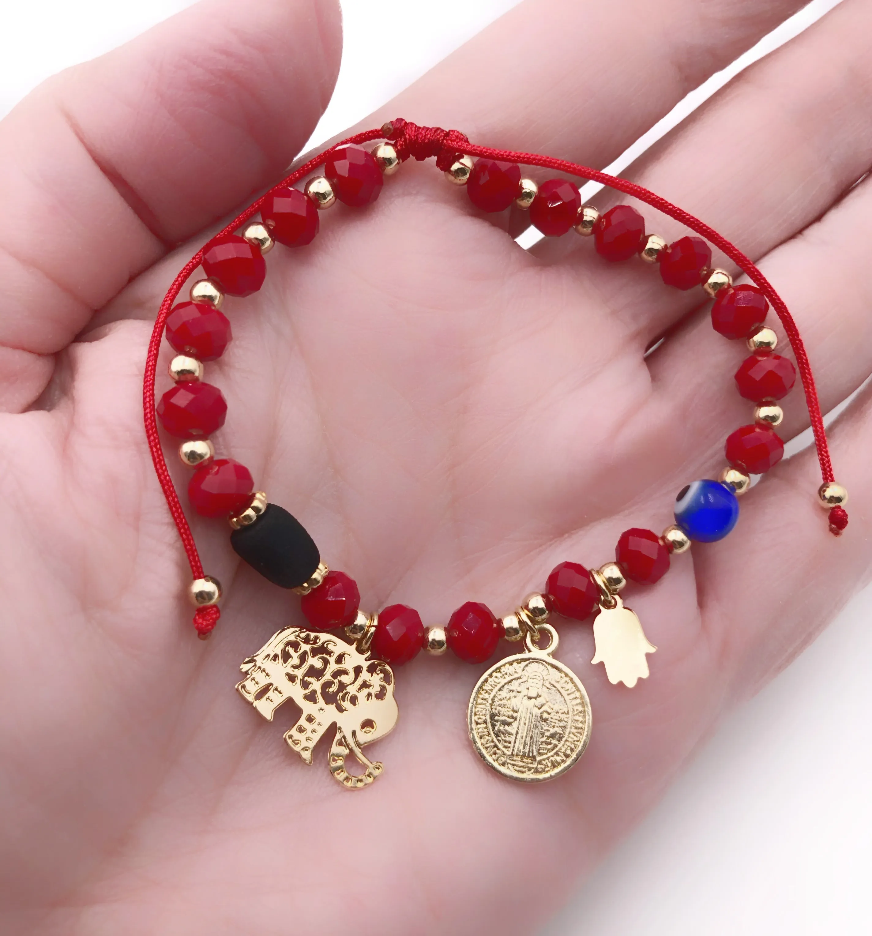 Powerful Protection Amulet Bracelet, Evil Eye, Hamsa, Elephant, Azabache, St. Benedict Pulsera Mal de Ojo