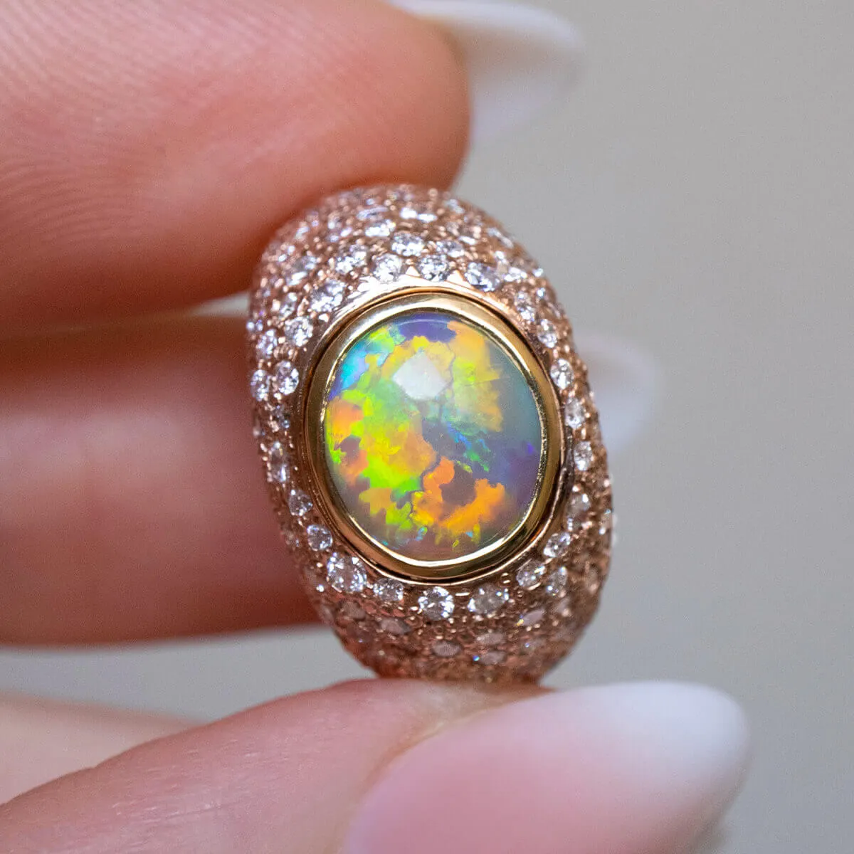 Princess Crystal Opal & Diamond Ring