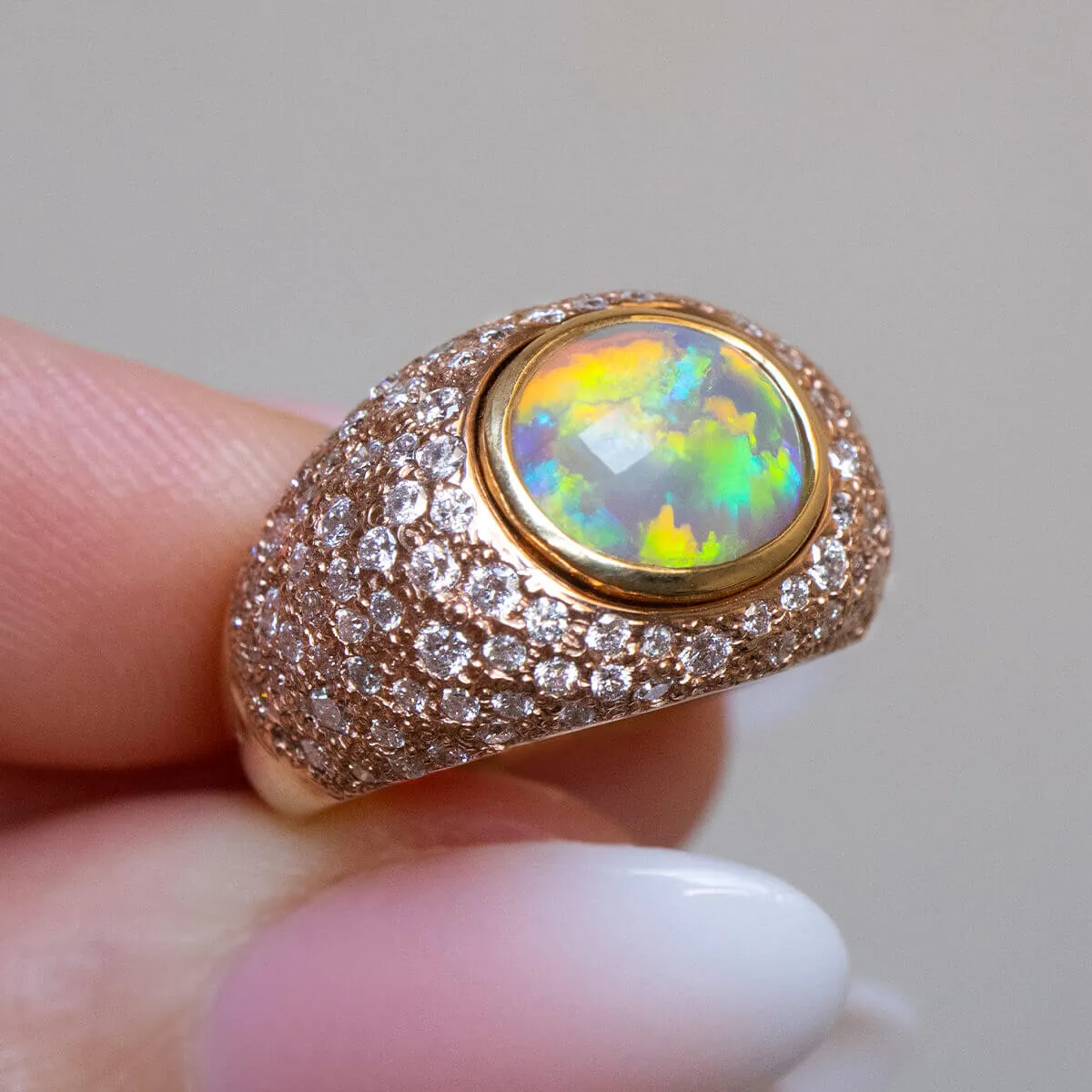 Princess Crystal Opal & Diamond Ring