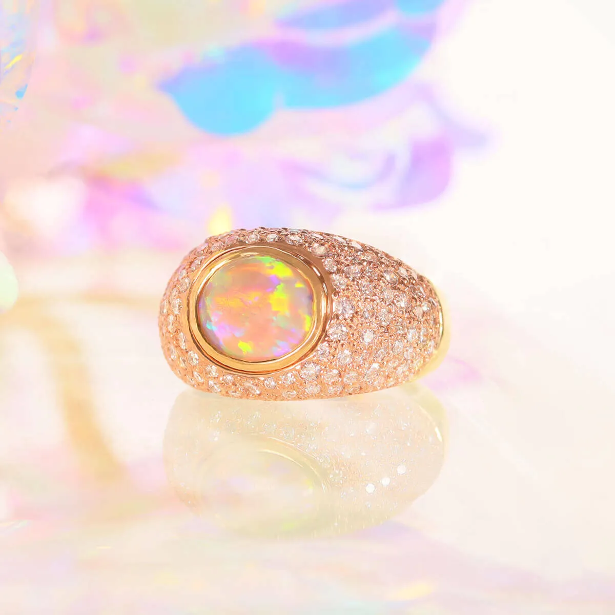 Princess Crystal Opal & Diamond Ring